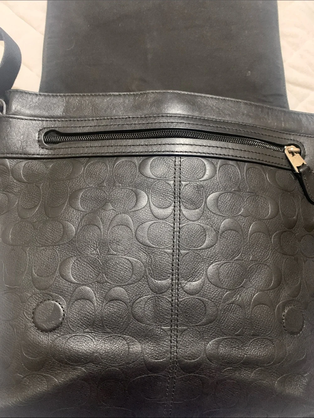 Coach Black Signature Embossed Leather Crossbody Messenger